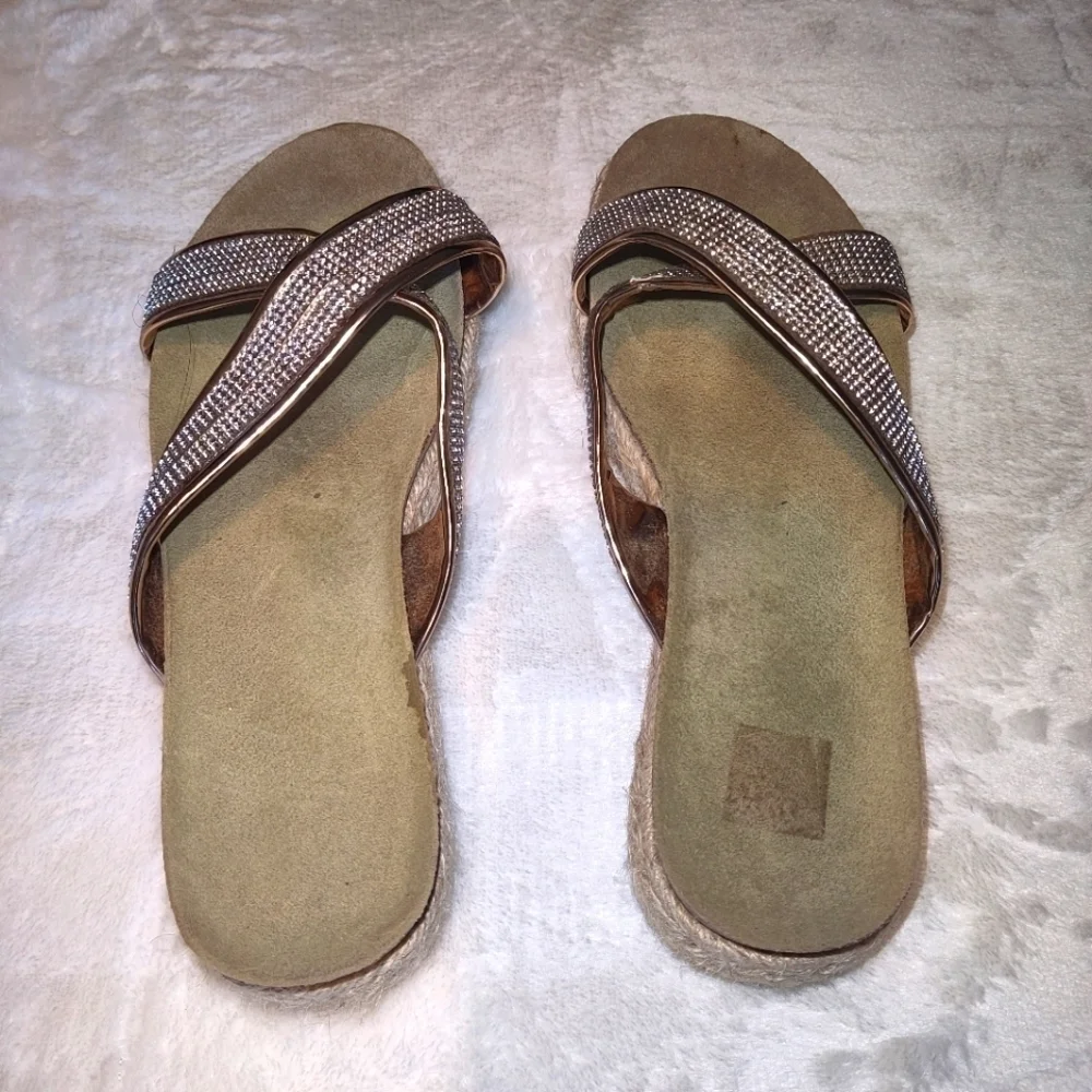 SHEIN Women Criss Cross Rhinestone Decor Espadrille Sole Sandals Size 8